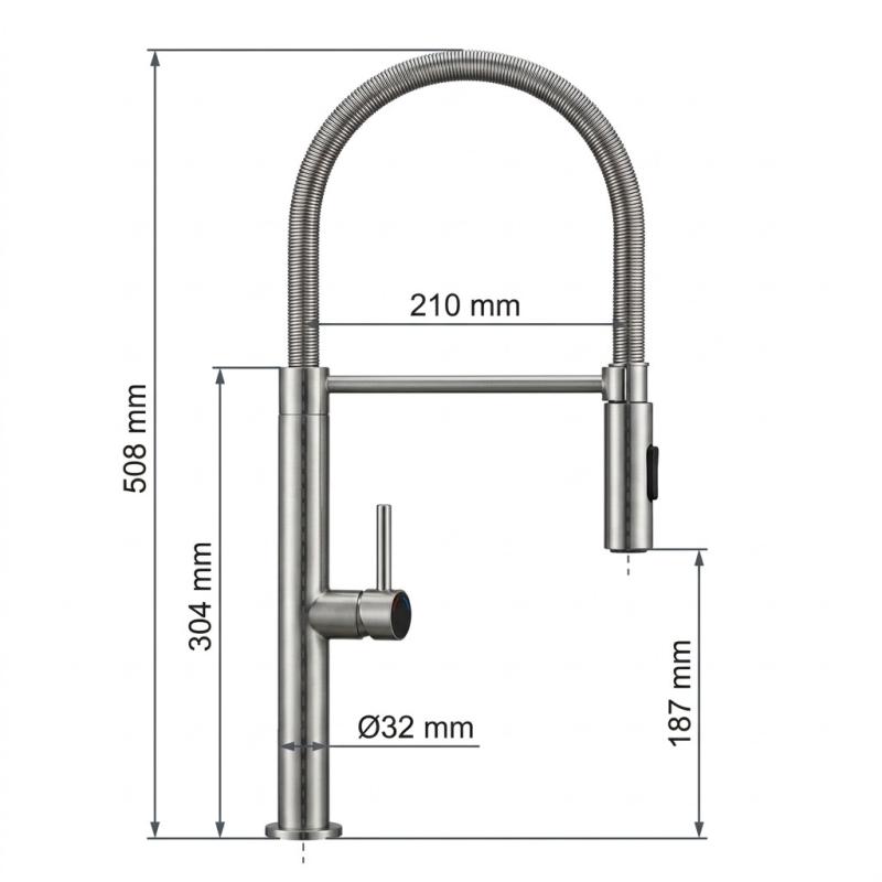 Pure.Sink Luxion massief RVS keukenkraan profi met flexibele uitloop en 2 straalsoorten PLXFLEX-02
